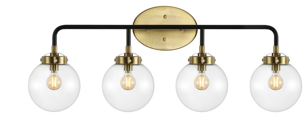 Caleb 30.75" 4-Light Contemporary Transitional Iron/Glass LED Vanity Light