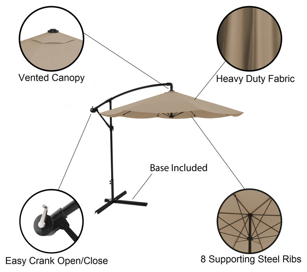 Pure Garden Offset 10' Aluminum Hanging Patio Umbrella, Sand