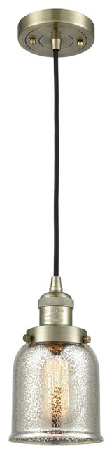 Small Bell 1-Light LED Pendant, Antique Brass, Glass: Silver Mercury