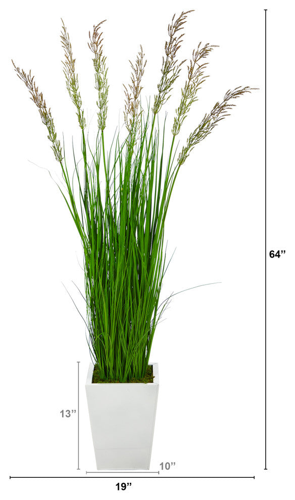 Nearly Natural 64" Wheat Grass Artificial Plant, White Metal Planter