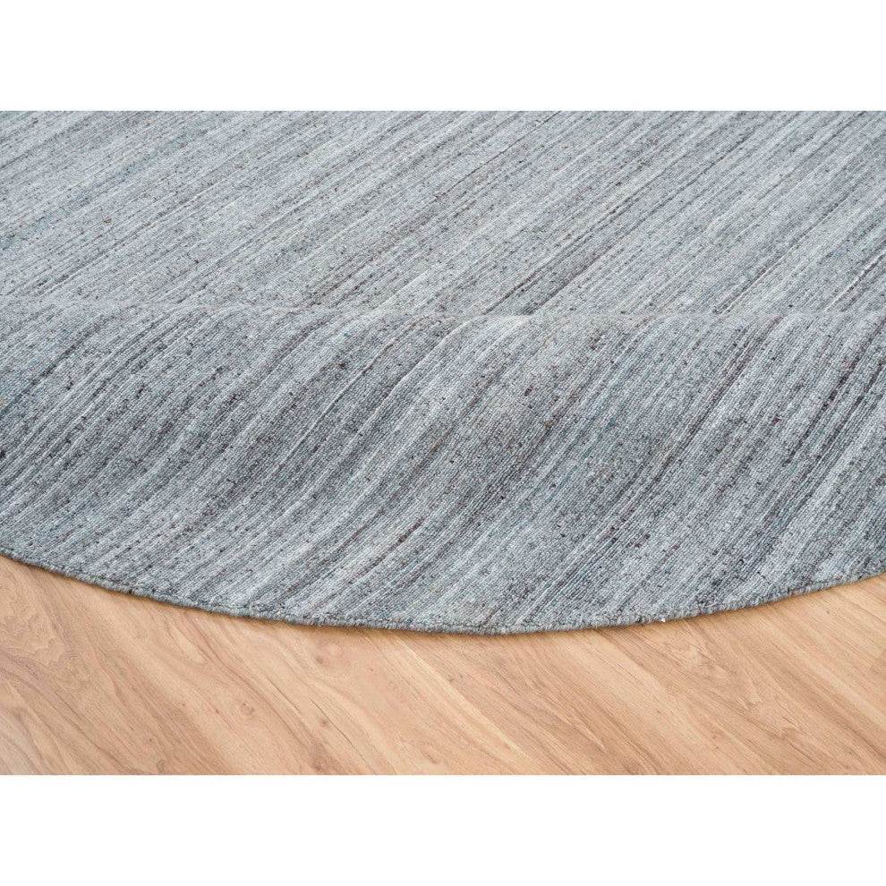 Coin Gray Hand Loomed Modern Striae Design Wool Round Oriental Rug 11'10"x11'10"