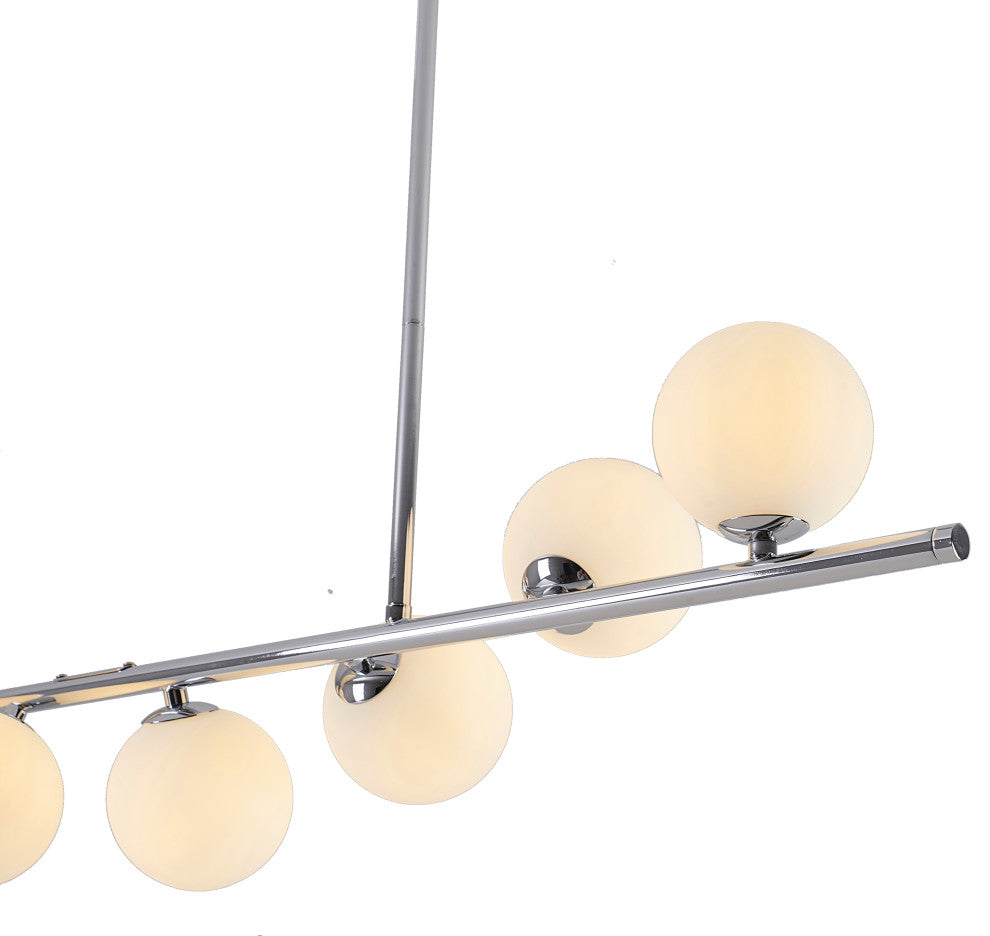 8-Light 42" Black Metal Chandelier With Glass Shades, Chrome