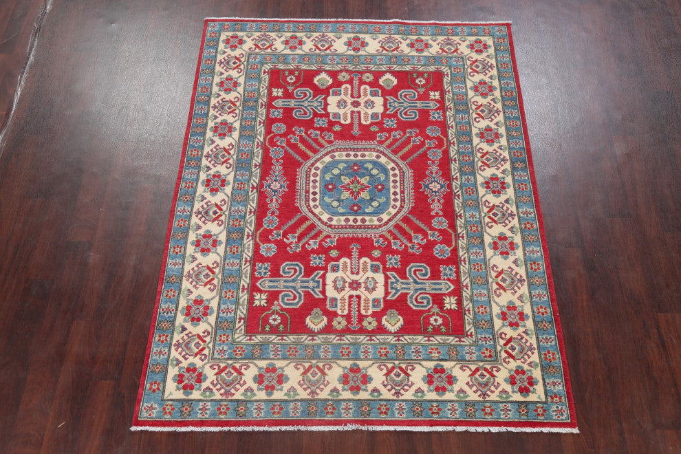 Kazak Carpet Handmade Oriental Traditional Pakistani Area Rug, Red, 7'9"x5'9