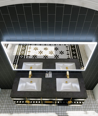 Solaria Glass Facade Floating Vanity, 60", Rustic Porcelain Top, Double Sink