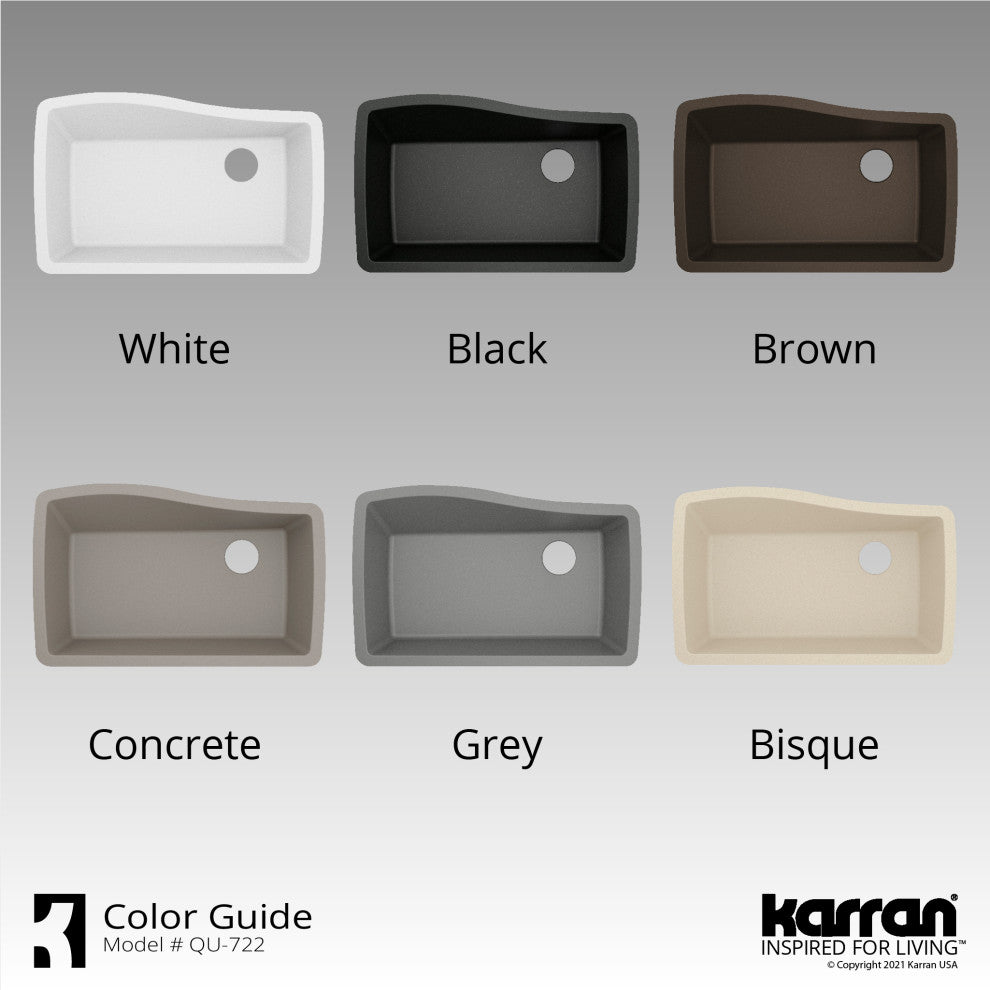 Karran Undermount Quartz Composite 33" Single Bowl Kitchen Sink, Brown