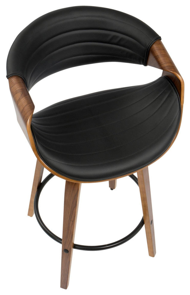 Symphony Counter Stool, Set of 2, Walnut Wood/Black PU/Black Metal