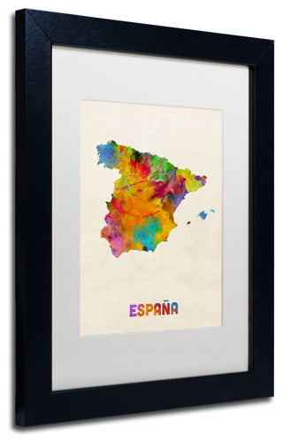 'Spain Watercolor Map' Matted Framed Canvas Art by Michael Tompsett