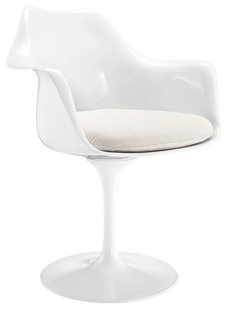 Modern White Tulip Dining Fabric Armchair