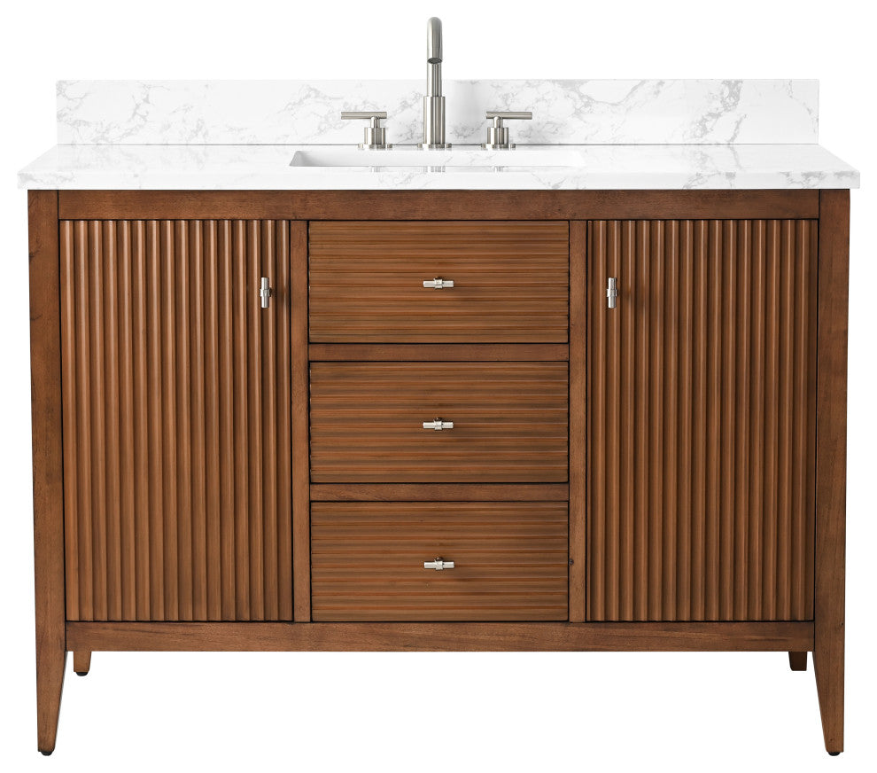 Vanity Art Freestanding Vanity, Walnut, 48", Single Sink, Brushed Nickel