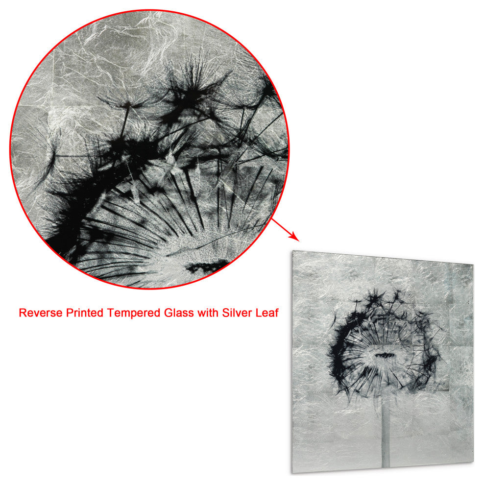 Dandelion and Tulip Diptych Wall Art Reverse Print Tempered Glass With Silver Le