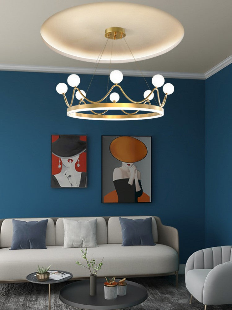 Zandobbio | Cute Crown Round Glass Chandelier for Bedroom, 8bulbs