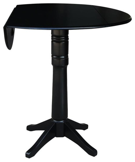 Tall Dining Table, Carved Pedestal Base & Dual Drop Leaf Top, Black