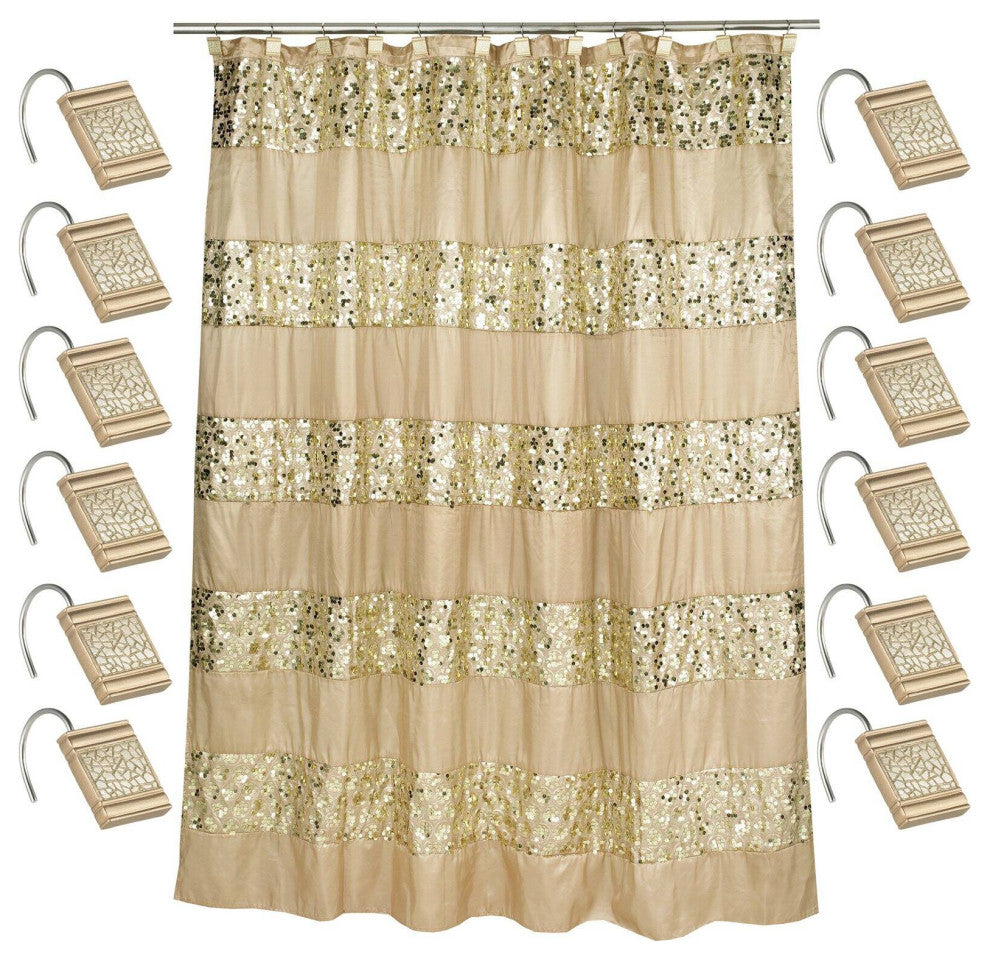 Sweet Home Collection Sinatra Fabric Shower Curtain and Hook Set