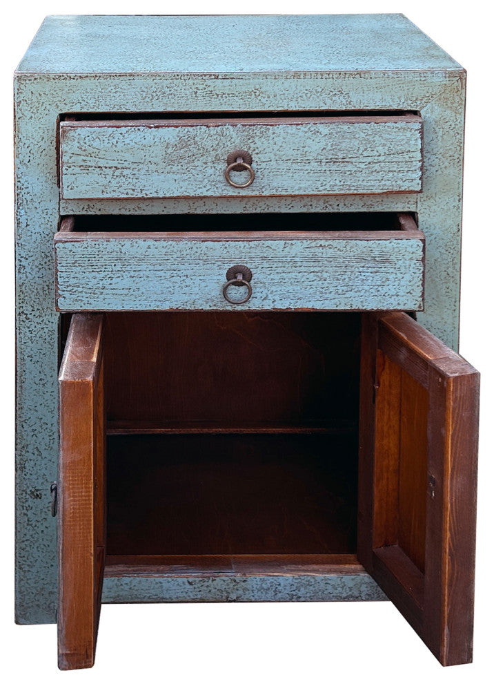 Distressed Marks Gray Blue 2 Drawers End Table Nightstand