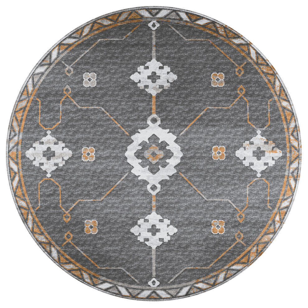 Indoor/Outdoor Sedona SN16 Charcoal Machine Washable 8' x 8' Round Rug