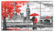 Couples Walking in Paris, Landscape Canvas Art Print, 48"x28", 4 Panels