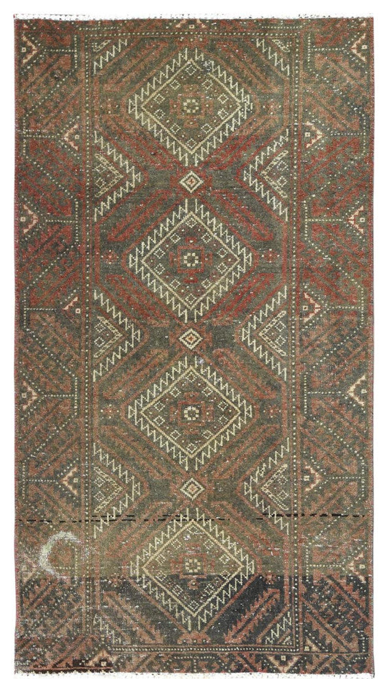 Umber Brown Vintage Persian Baluch Worn Wool Hand Knotted Oriental Rug 3'x5'5"