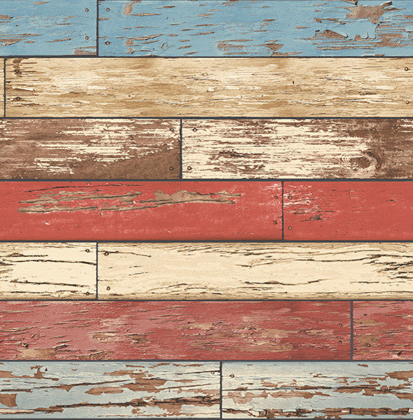 Weathered Wood Wallpaper, Red White and Blue, Bolt