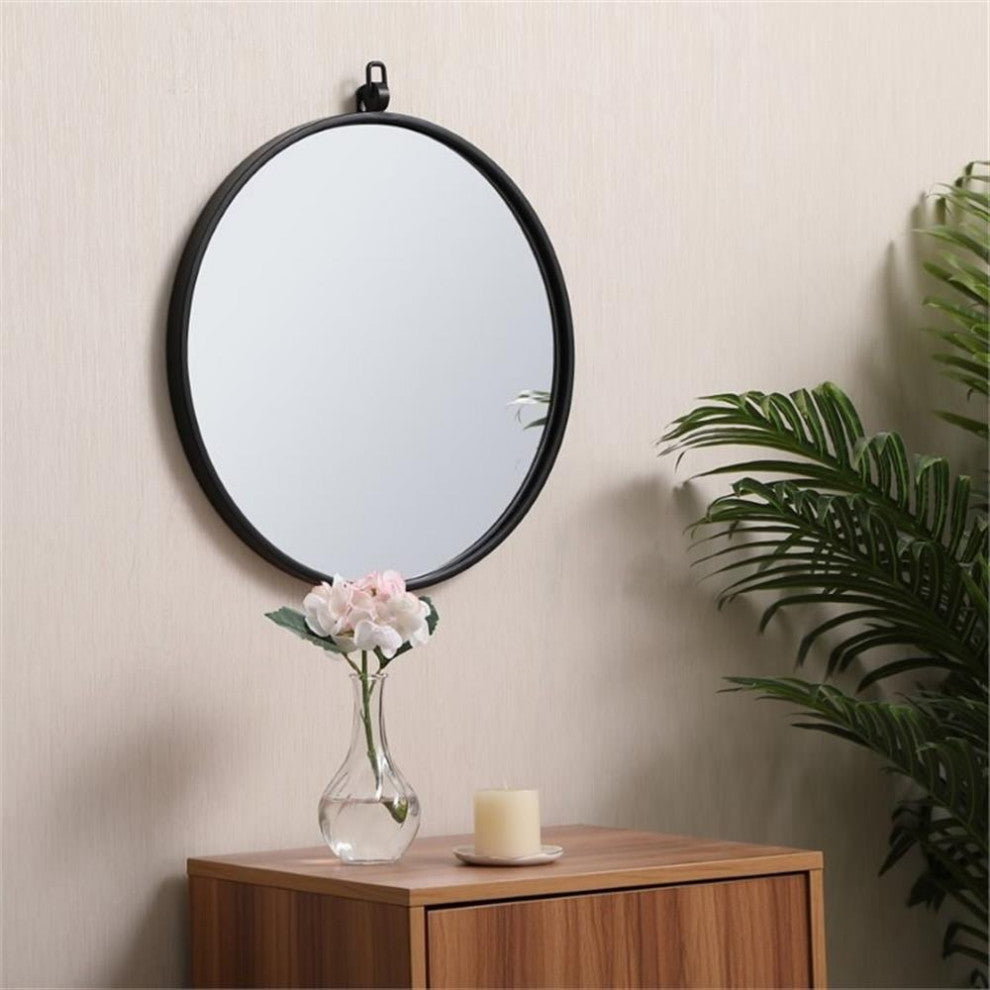Elegant Decor Eternity 18" Round Mid Century Metal Frame Hooked Mirror in Black