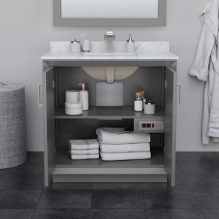 Strada 36" Single Vanity in Gray, White  Marble Top, Sink, Black Trim