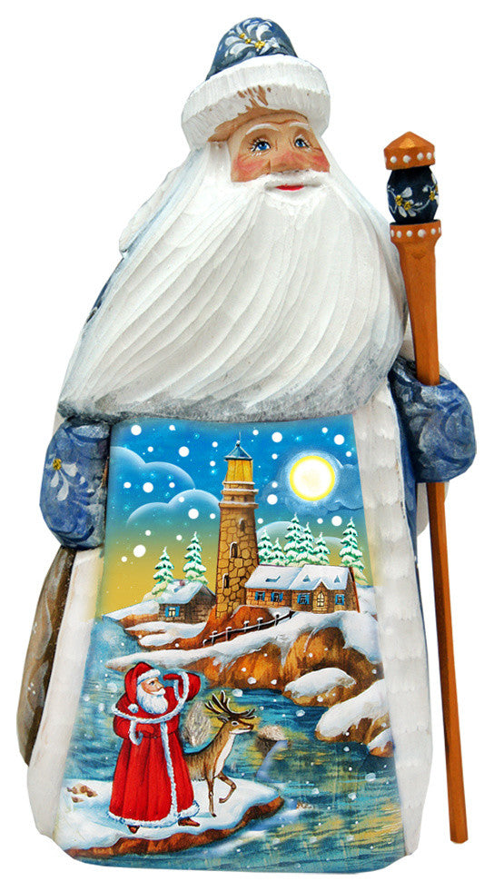Lighthouse Wood-Carved Santa