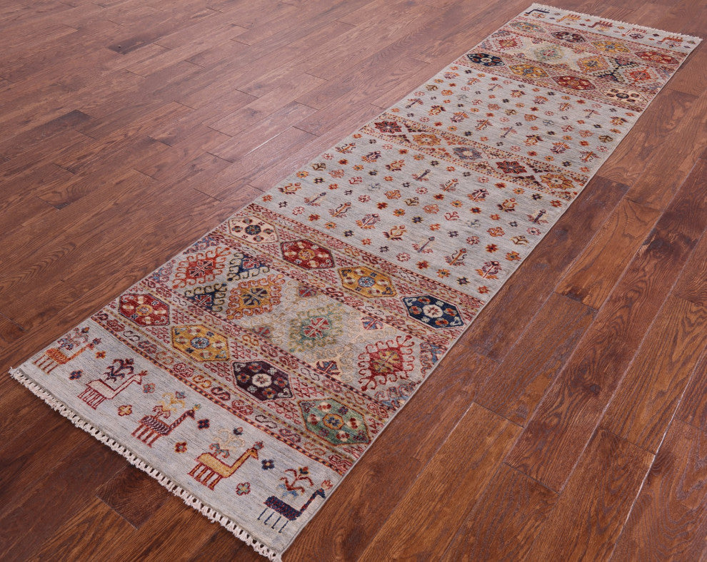 Runner Tribal Persian Gabbeh Hand Knotted Rug 2' 7" X 9' 8" Q5372