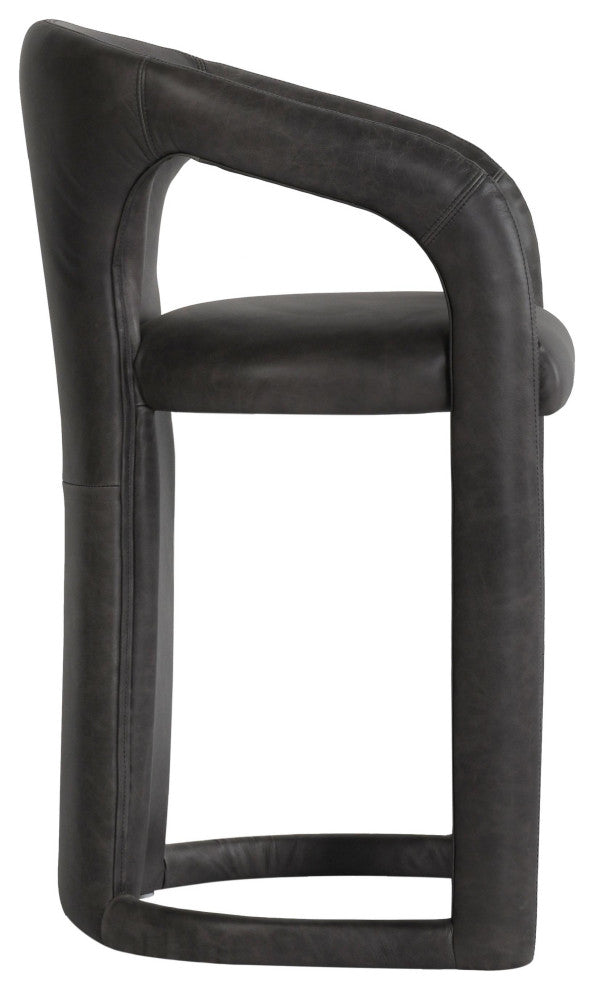 Kosas Home Archie 26" Distressed Leather Counter Stool, Charcoal