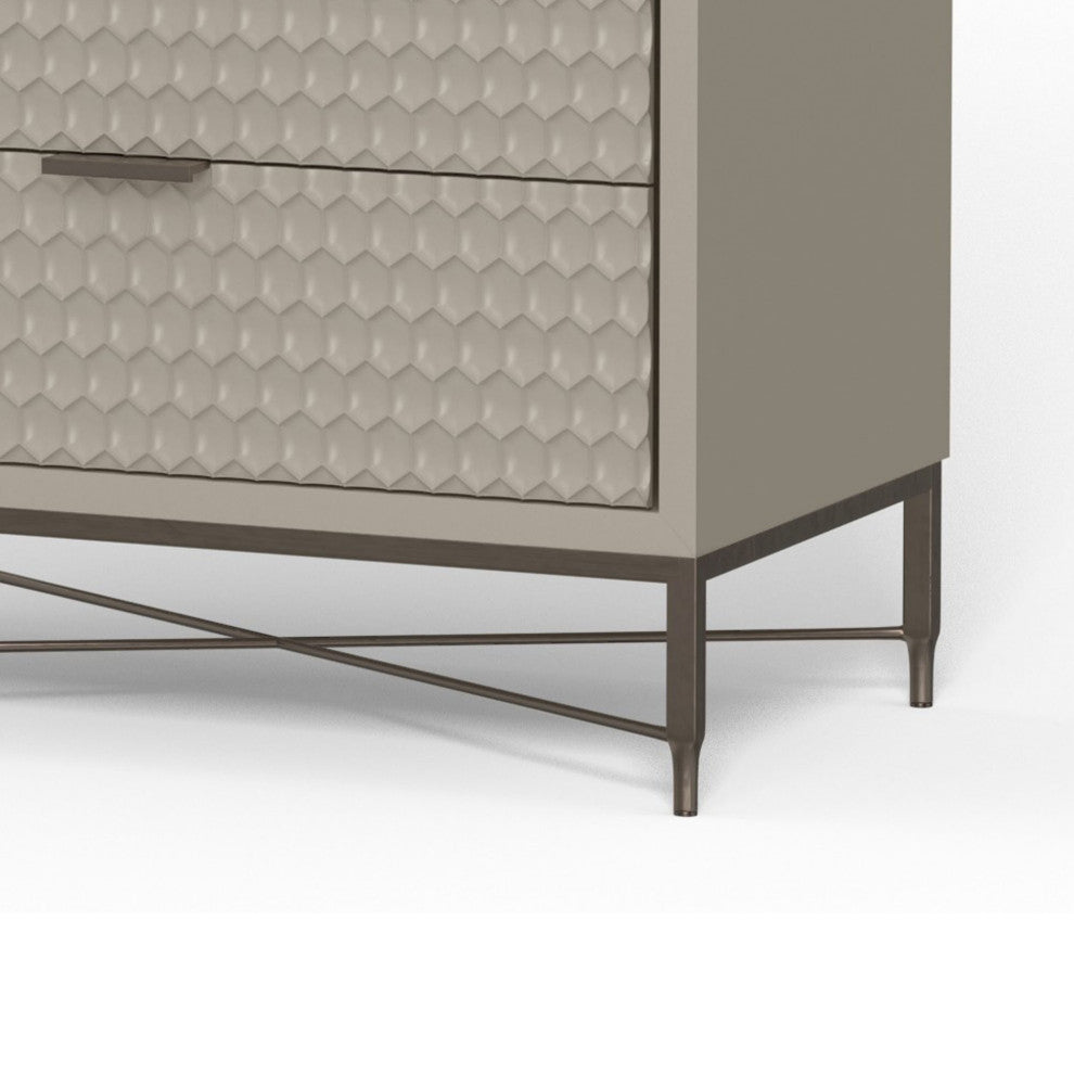 Benzara BM284283 5 Drawer Tall Dresser Chest, Honeycomb Texture, Taupe Gray
