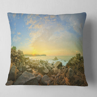 Rocky Untouched Romantic Seashore Seashore Throw Pillow, 16"x16"