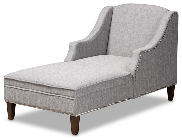Leonie Gray Fabric Upholstered Wenge Browned Chaise Lounge