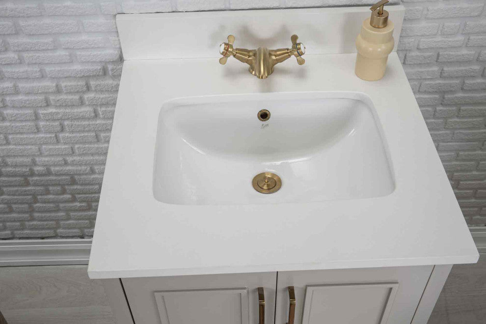 Albia Collection 24" Bathroom Vanity With Quartz Countertop and Ceramic Sink, Gray