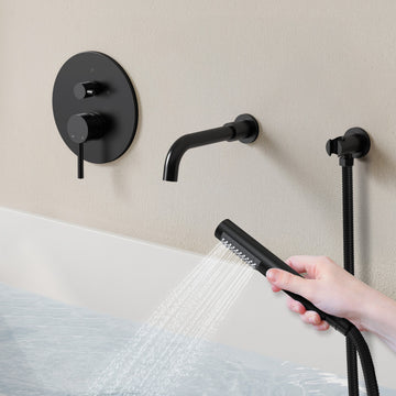 Wall-Mount Tub and Handheld Shower Faucet Set, Matte Black