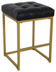 Metal Counter Stool with Button Tufted Faux Leather Upholstered Seat, Black
