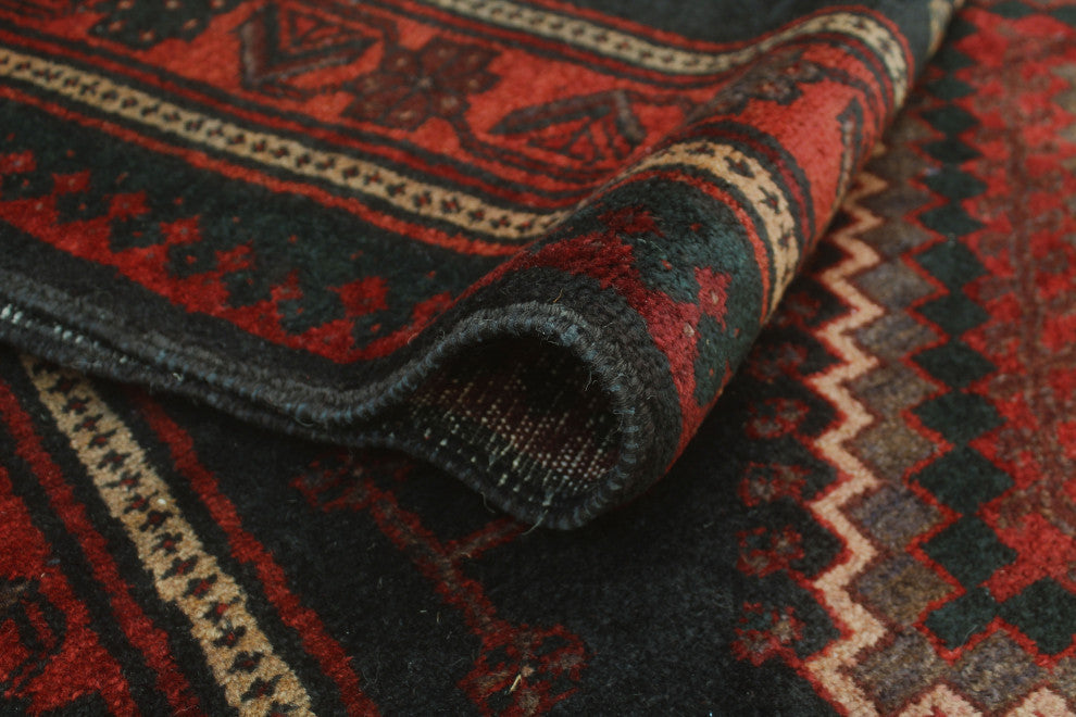 Vintage Distressed Brixton Black/Rust Rug, 5'3x9'1