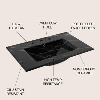 Ancillary 3-Hole Contemporary Rectangular Ceramic Single Sink Basin Vanity Top