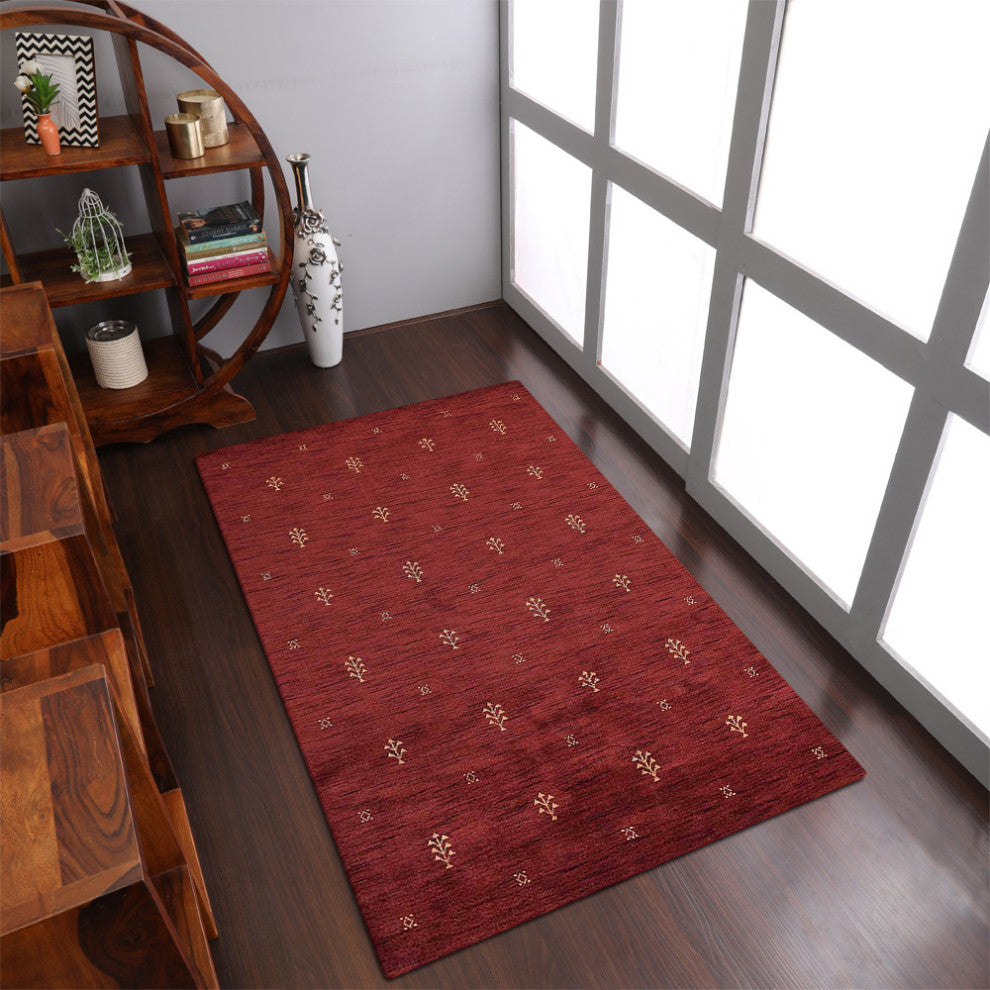Hand Knotted Loom Wool  Area Rug Contemporary Red L00501, [Rectangle] 6'x9'
