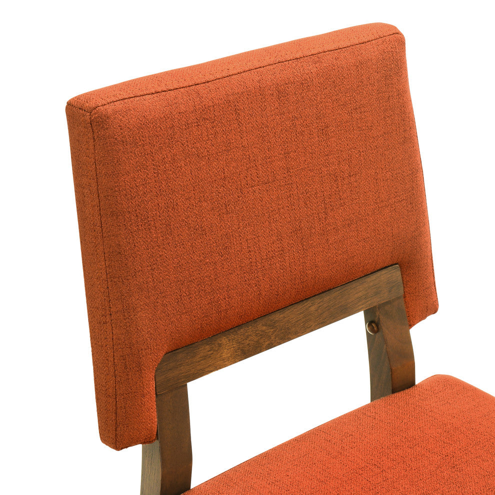Channell 5-Piece Walnut Wood Dining Table Set With Orange Fabric, Orange, 5 Piece