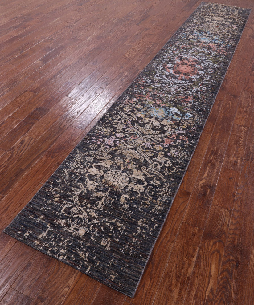 2' 6" X 14' 3" Runner Modern Wool and Silk Hand Knotted Rug Q11830