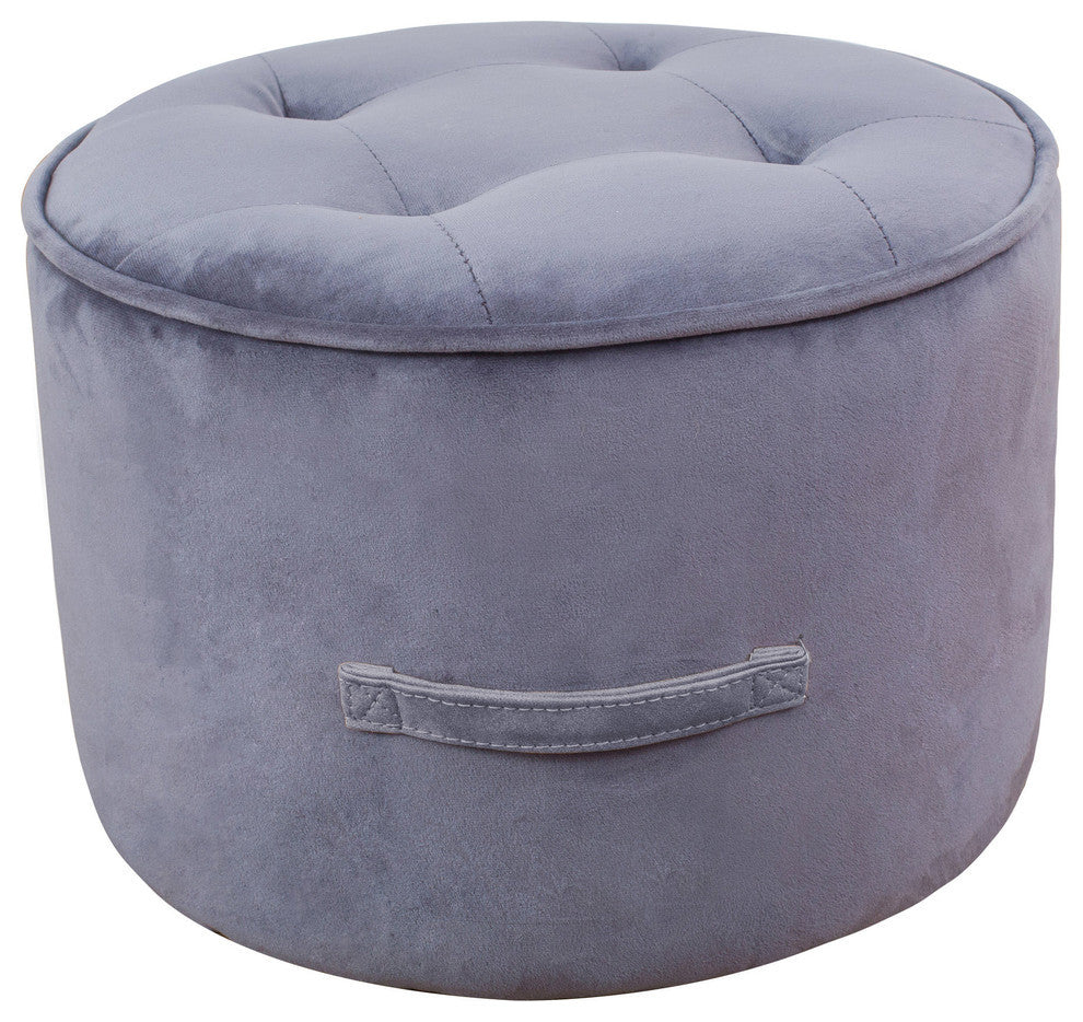 Luna Grey Velvet Ottoman - Grey
