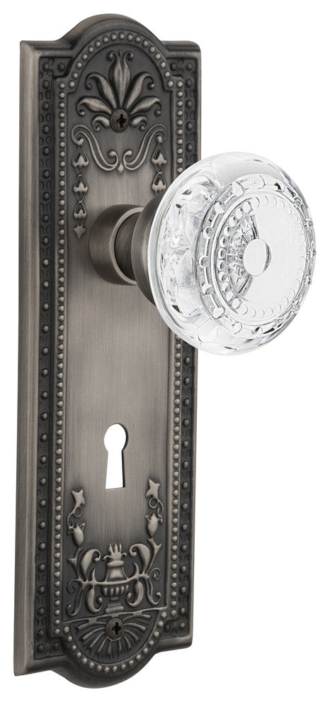 Meadows Plate Single Dummy, Keyhole Crystal Meadows Knob, Antique Pewter, MEACME