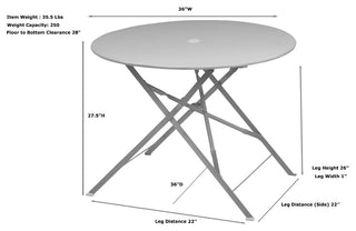 36" Round Folding Metal Bistro Table With Umbrella Hole, White