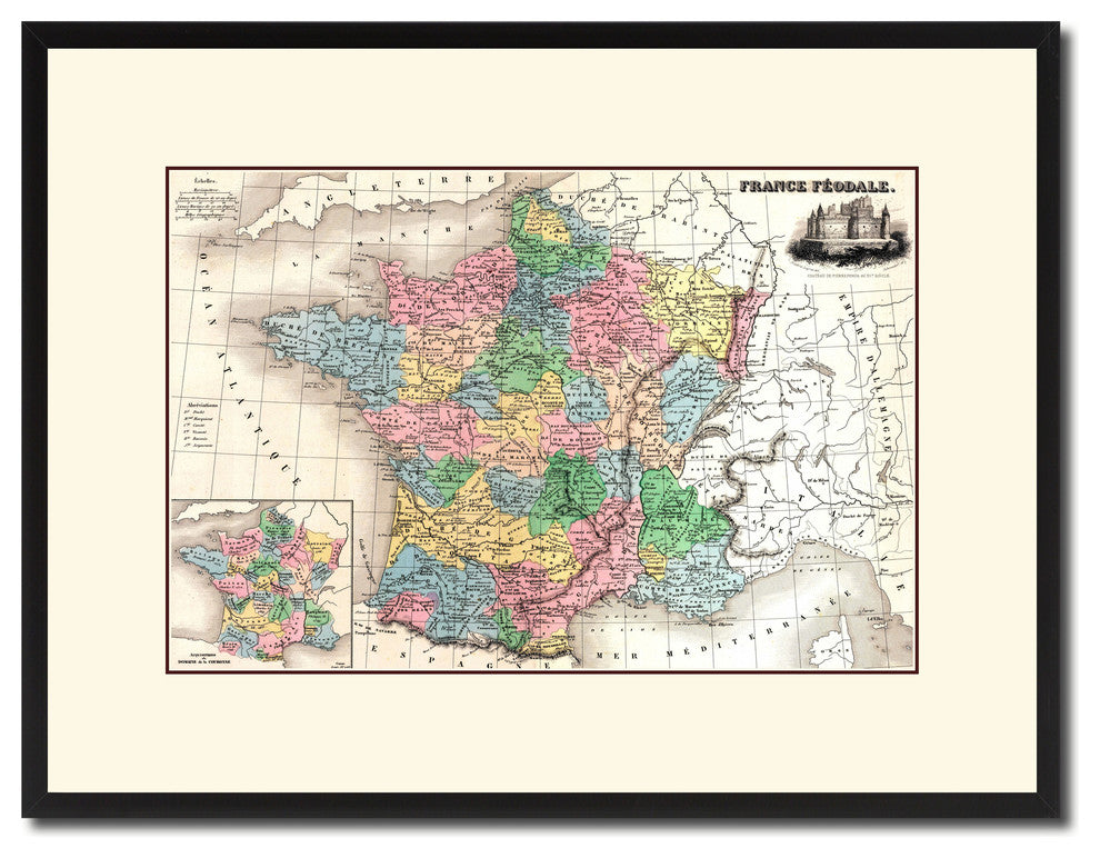 Medieval France Crusades Vintage Antique Map Wall Art, 16"x21"