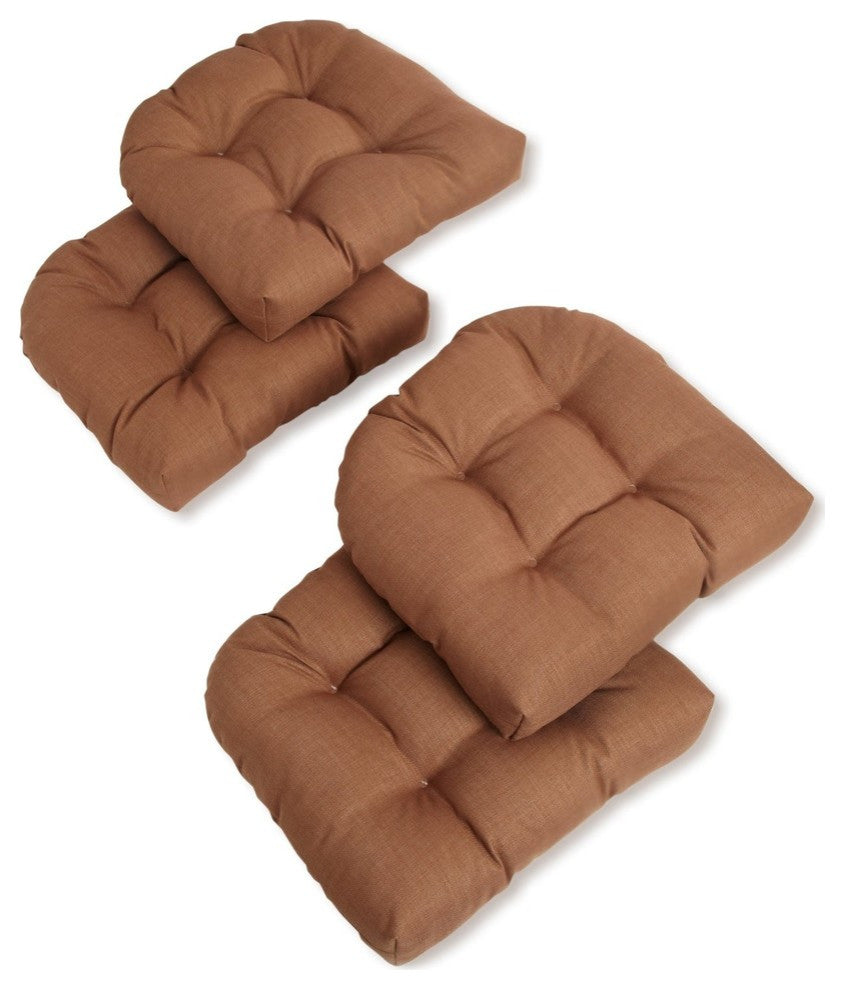 19" U-Shaped Spun Polyester Tufted Dining Chair Cushions, Set of 4, Mocha