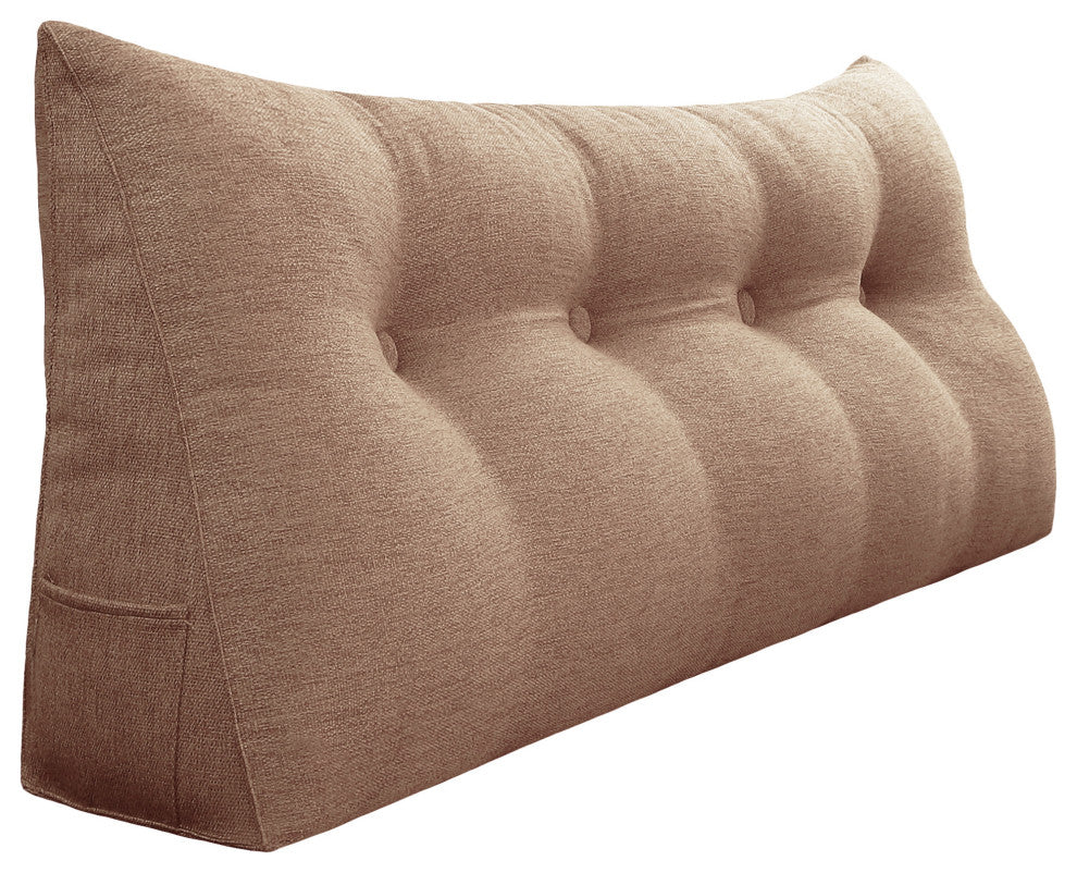 Button Tufted Body Positioning Pillow Headboard Cushion Linen Blend Blush, 54x20x8inches