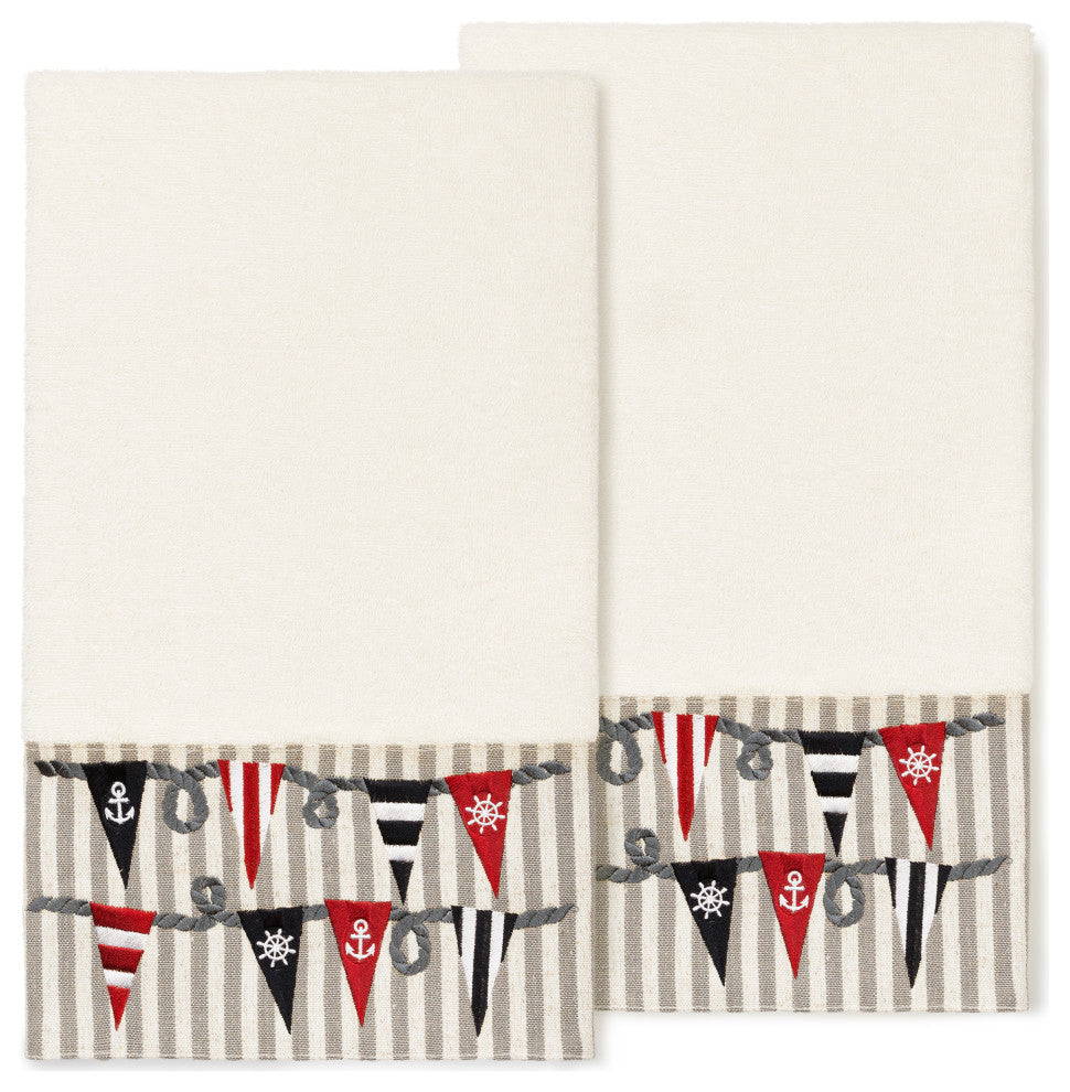 100% Turkish Cotton Ethan 2-Piece Embellished Bath Towel Set, Cream