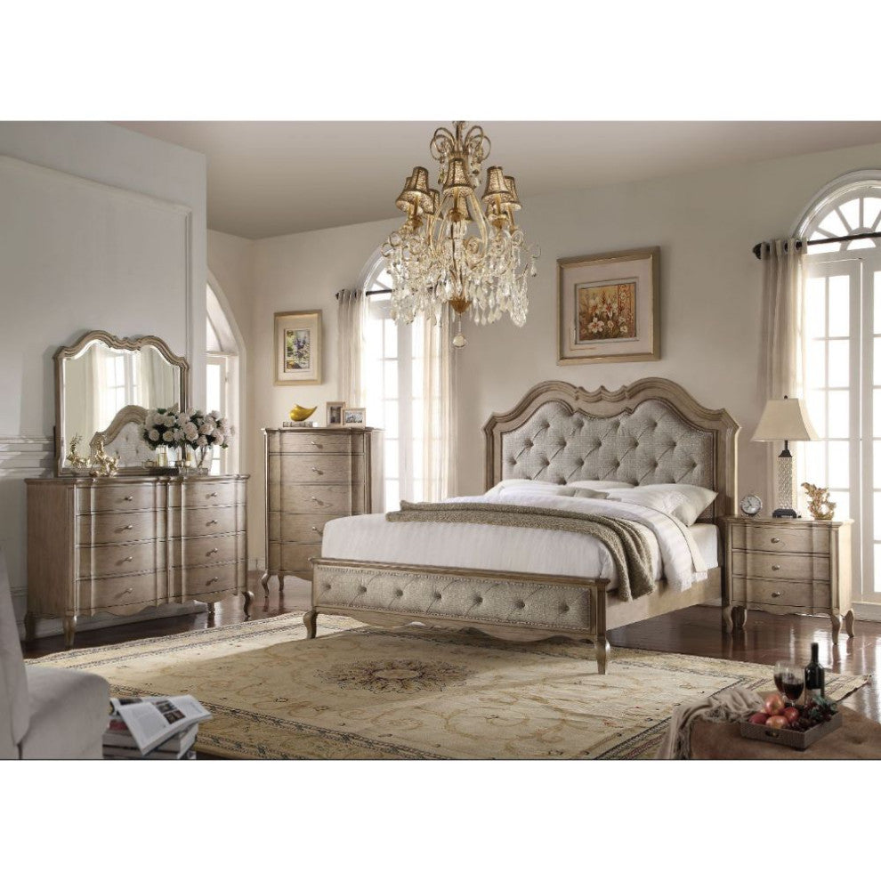 Nina Ornamental Baroque Standard Bed, Beige Antique Taupe, Queen