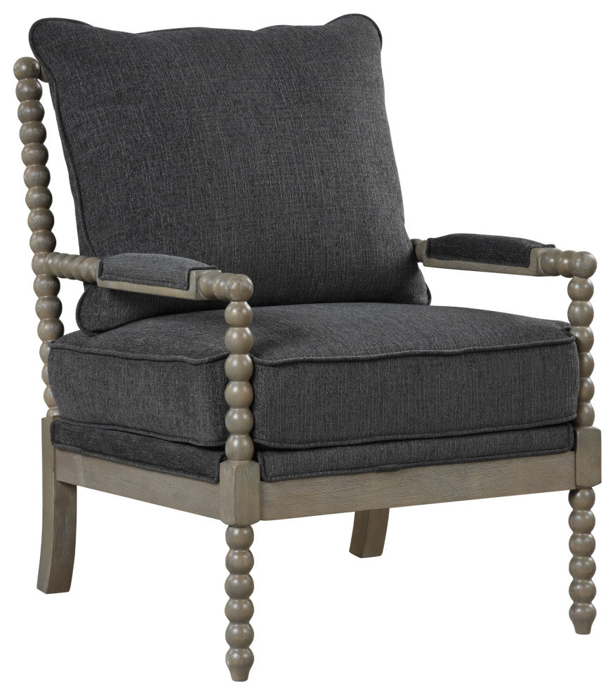 Hanako Transitional Accent Chair with Cushioned Wooden Arms, Charcoal/Antique Grey