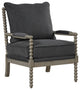 Hanako Transitional Accent Chair with Cushioned Wooden Arms, Charcoal/Antique Grey