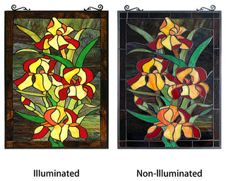CHLOE Lighting FIRE LILY Tiffany-Style Floral Stained Glass Panel