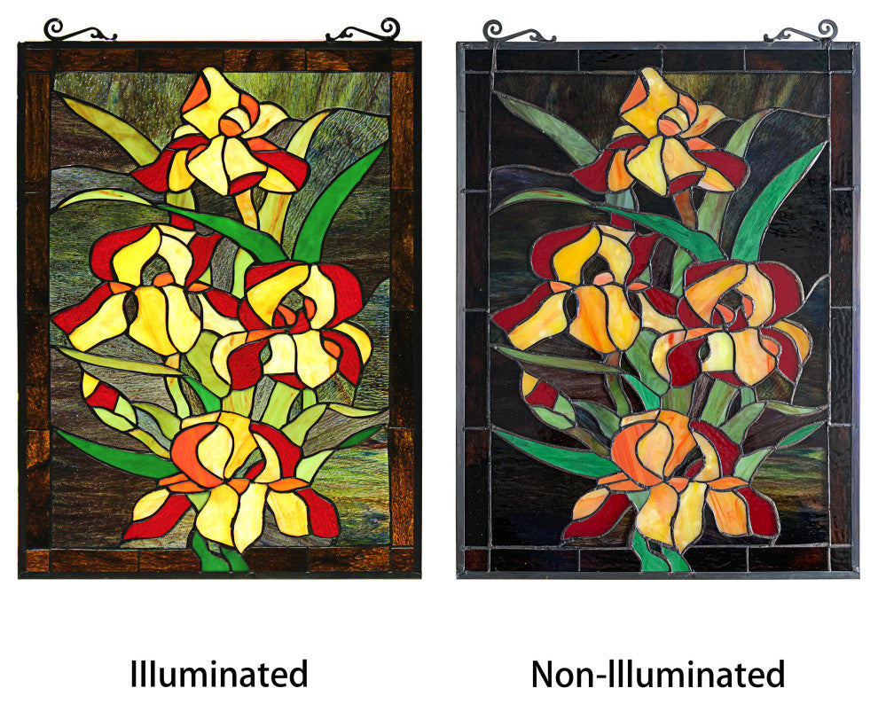 CHLOE Lighting FIRE LILY Tiffany-Style Floral Stained Glass Panel